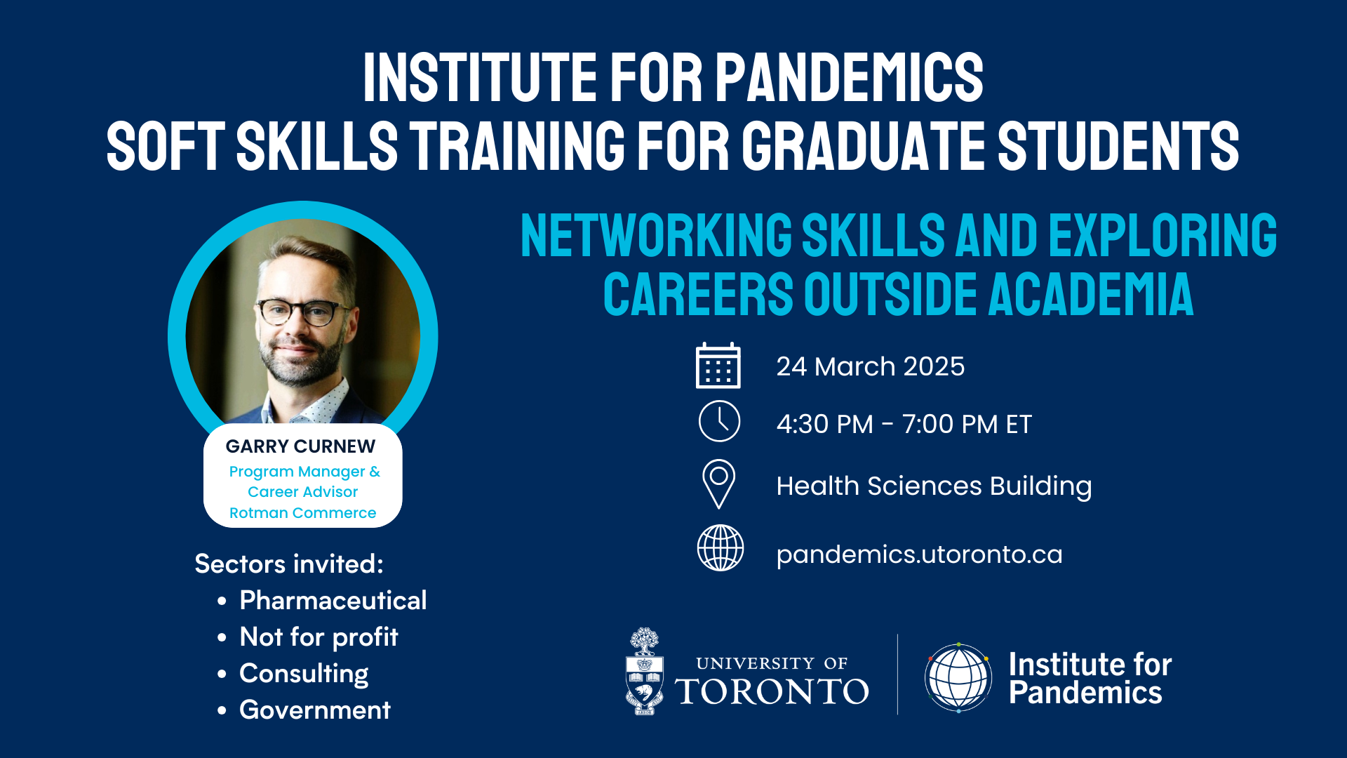 Graphic with event details and headshot of the main presenter